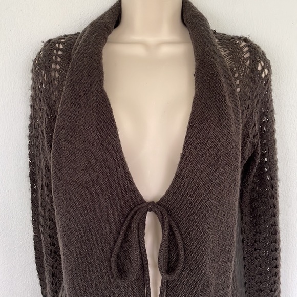 Kirra dark brown open knit long tie front cardigan sweater size small - Picture 3 of 10